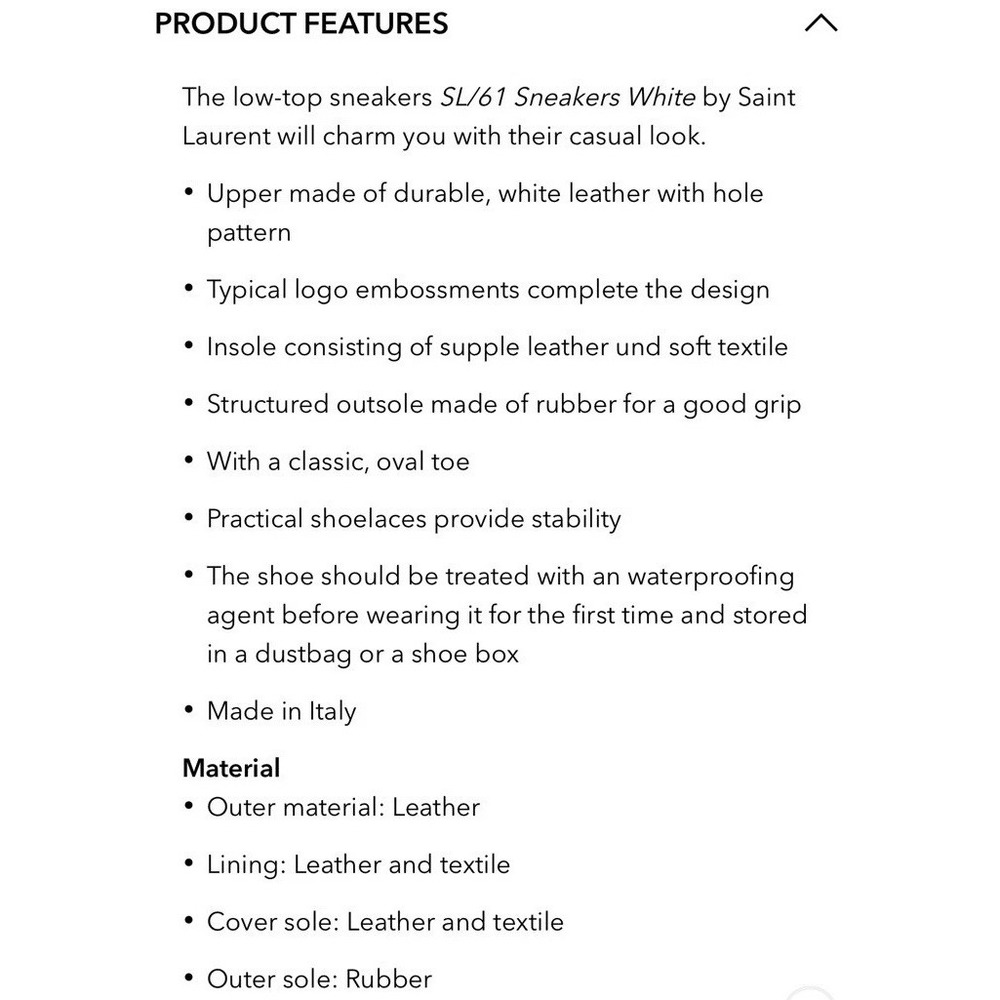 Saint Laurent SL61 Low Top Leather Sneaker White Women's Size‎ 40 NEW - Picture 10 of 16